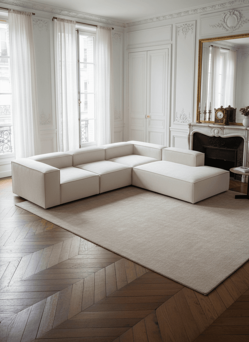 Gray sofa against concrete wall